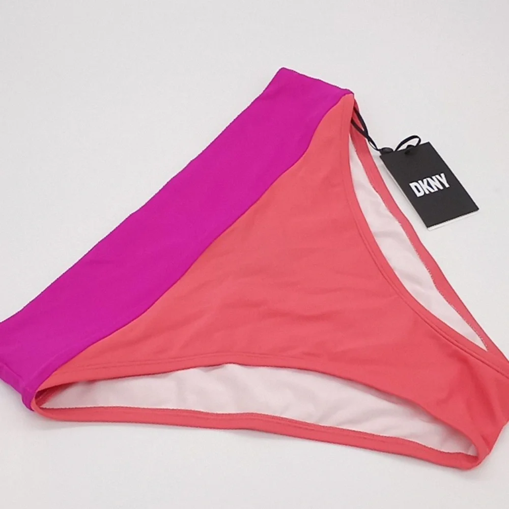 DKNY Colorblocked High-Waisted Bikini Bottoms Punch Pink XL